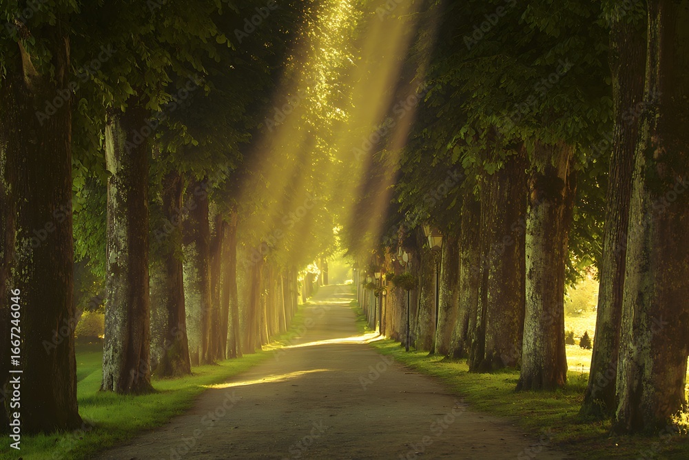 Obraz premium Pathway lined with trees and light