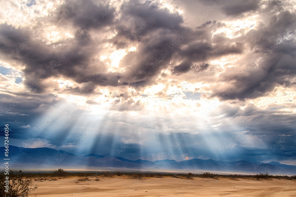 Obraz premium Desert landscape with light rays