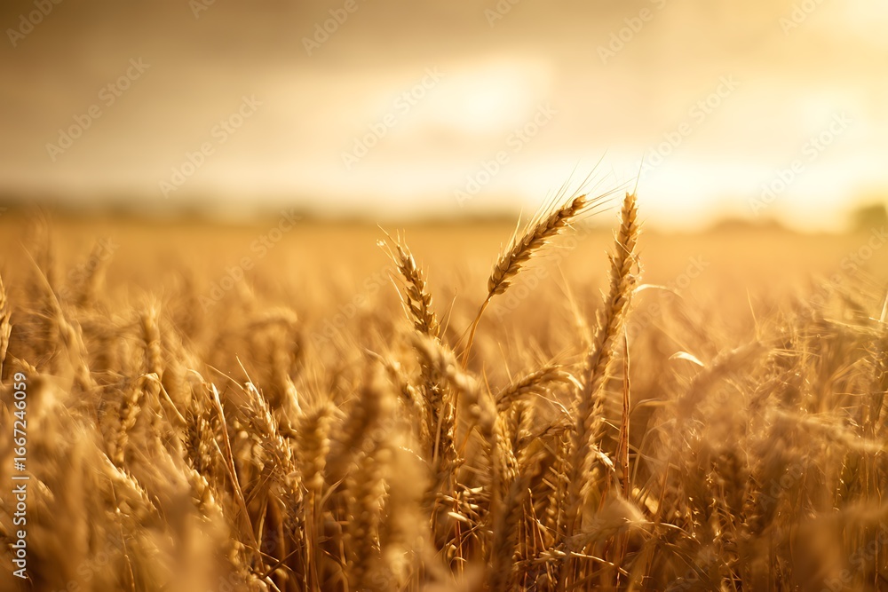 Fototapeta premium Golden wheat field at dusk