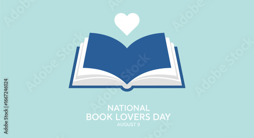 Vector art of national book lovers day with an open book and a heart symbol, representing the deep affection and passion for literature and reading