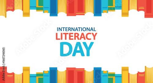 Vector art of international literacy day celebration with colorful books on a, promoting education and knowledge