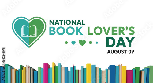 Vector art of national book lovers day on august 9th, celebrating the joy of reading with books and a heart symbol