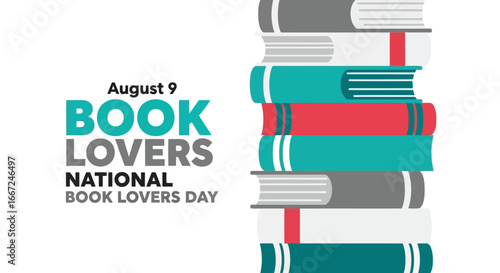 Vector art of national book lovers day with a vertical stack of books
