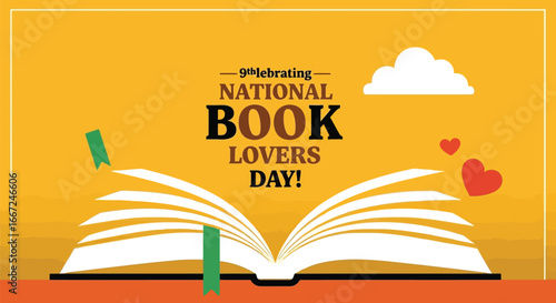 Vector art of celebrating national book lovers day with an open book and hearts, symbolizing the joy of reading and acquiring knowledge