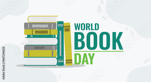 Vector art of world book day celebration with a stack of colorful books, promoting literature, knowledge, and the joy of reading