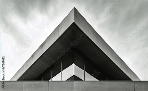 Modern Architectural Design Showcasing Triangular Roof and Large Glass Window...