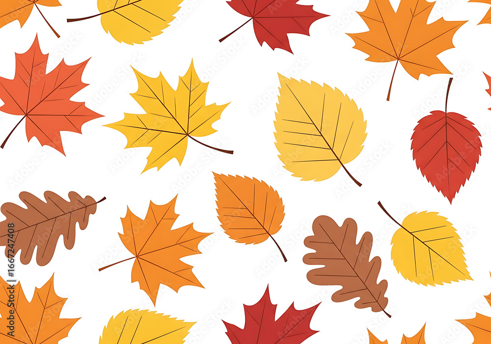 Naklejka premium A pleasing pattern showcases various autumn leaves in vibrant colors against a dark background.