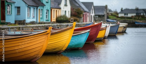 Wallpaper Mural Colorful Rowboats Moored at Quayside Reflecting in Calm Water, Ireland Torontodigital.ca