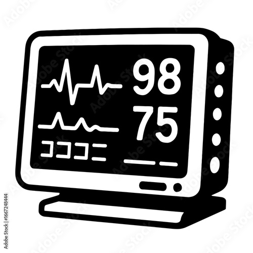 Vector illustration of an ECG heart monitor screen displaying a normal sinus rhythm heartbeat and pulse rate, symbolizing healthcare and medical technology.