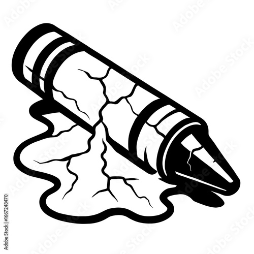 Vector illustration of a cracked and melting crayon, symbolizing creative burnout or the end of a creative project.