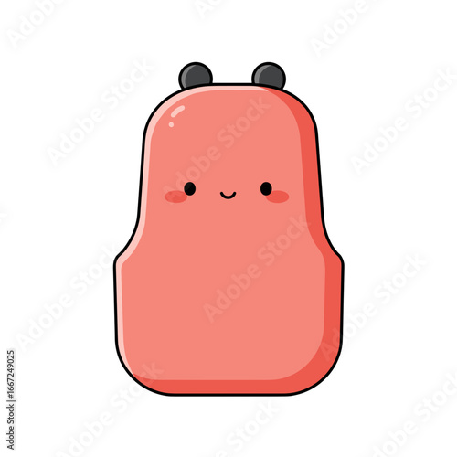 Adorable kawaii backpack with a smiling face, black antennas and rosy cheeks, coral pink on a transparent background. Perfect for illustrations, logos, baby products and cute designs.