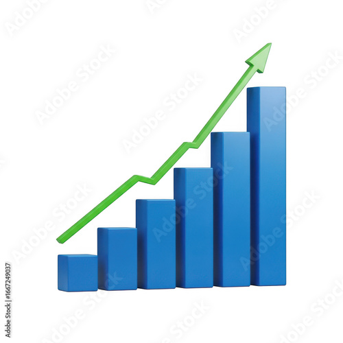 Free Download Blue bar chart with green upward trend line showing growth and progress transparent background - GFXLoad