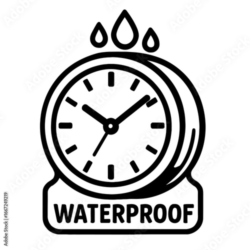 A simple vector illustration of a waterproof clock, symbolizing durability, protection, and water resistance for technology and adventure.