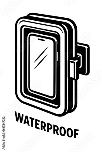 A simple vector illustration of a smartphone in a waterproof case, symbolizing protection from water damage and durability.