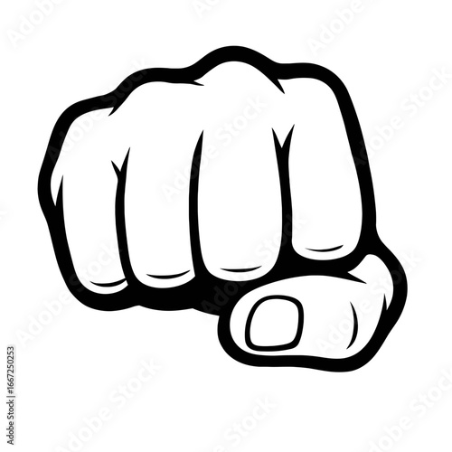 A clenched fist pointing directly at the viewer, symbolizing strength, protest, or power.