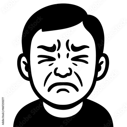 Facial Expression of Disgust - A Simple Black and White Line Art Illustration Conveying Repulsion and Dislike
