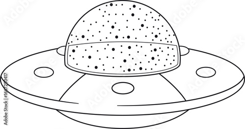 Black-and-white saucer spacecraft apparatus vector illustration