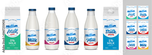 Vector milk labels and milk containers