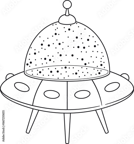 Intergalactic alien saucer vehicle black-and-white