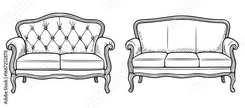 Retro sofa, two drawings