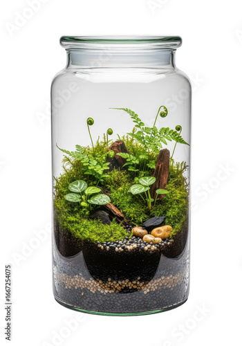 3D Render: Lush Terrarium in Glass Jar, Transparent Background, PNG