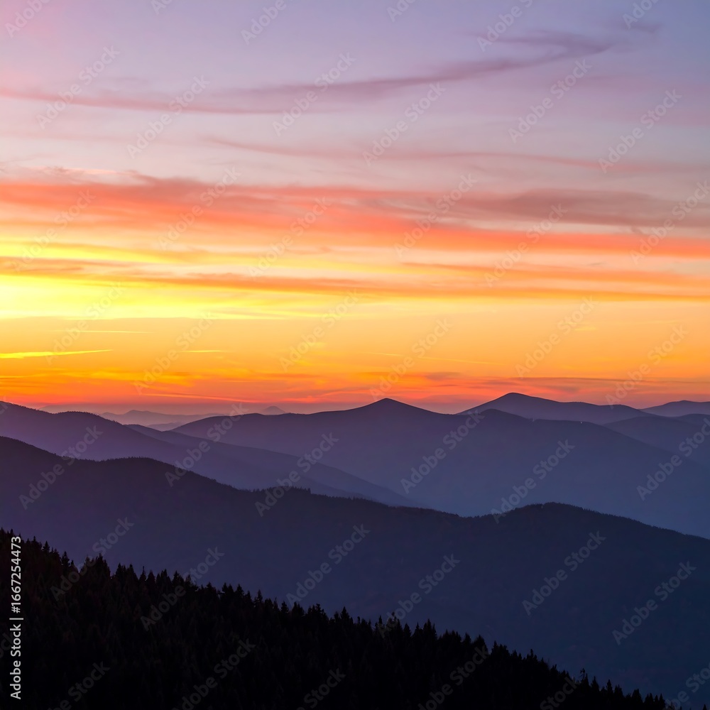 Fototapeta premium Colorful sunrise over mountain ranges