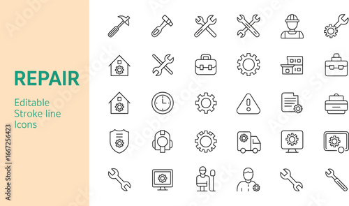 Repair maintenance construction service tools equipment industry engineering mechanical fix support help gear silhouette