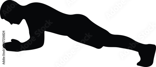 Illustrator Vector Man doing plank exercise strong body silhouette