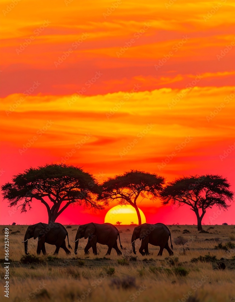 Fototapeta premium Elephants at sunset (1)