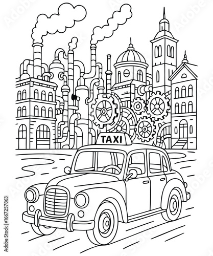 Wallpaper Mural Coloring book for kids, taxi vector Torontodigital.ca