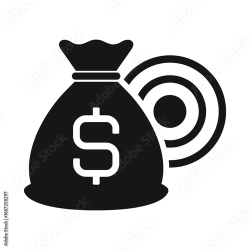 money bag with target flat vector icon