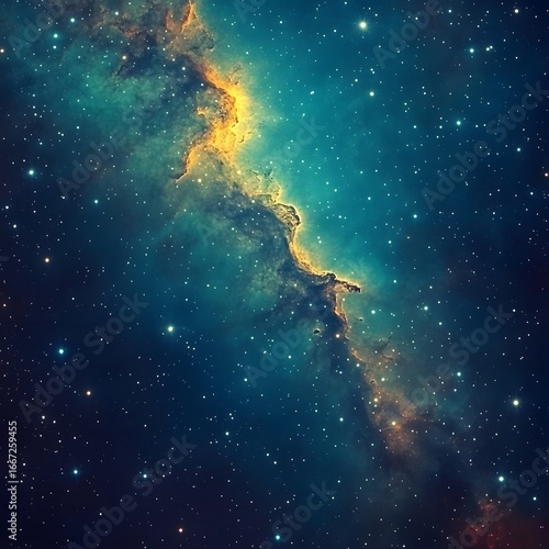 Stunning Teal and Gold Nebula Space Background