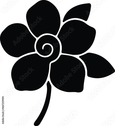 Illustrator Vector Simple floral blossom with curl in black silhouette