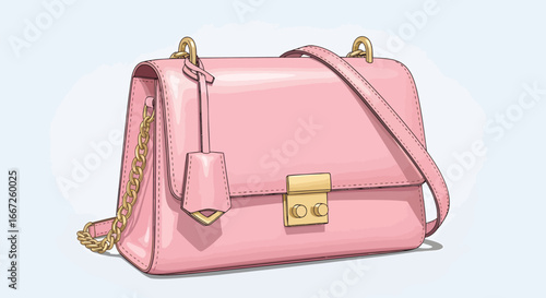 Elegant pink leather handbag with golden chain, a stylish accessory for modern women, fashion and lifestyle blog