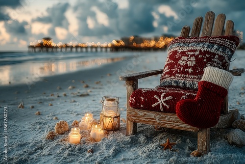Cozy beachside Christmas decoration Generative AI