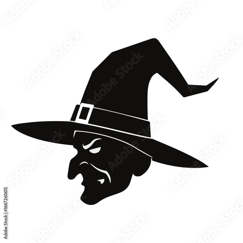 Menacing witch silhouette with pointy hat, perfect for spooky Halloween designs and magical themed projects for a bewitching touch of fantasy