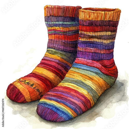 watercolor vector of Wool Socks, isolated on a white background.