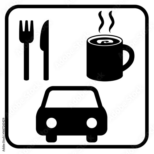 高速道路サービスエリアやドライブインの休憩と食事を示すピクトグラム