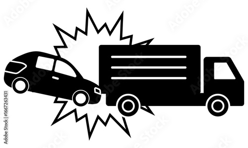 車とトラックの衝突事故を表すピクトグラムイラスト