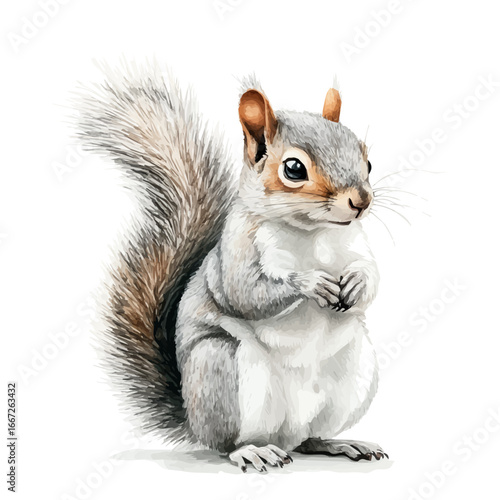 Woodland Squirrel, watercolor illustration vector, isolated on a white background.