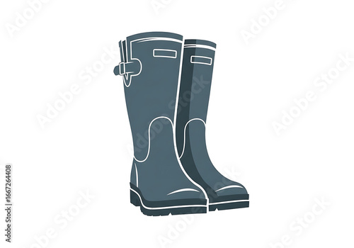 Two pair of stylish, muted gray rubber boots are depicted against a black backdrop.