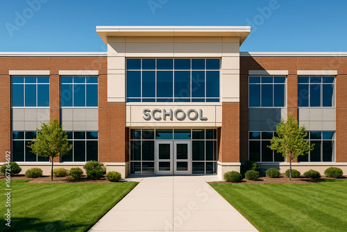 Modern School Building Exterior on a Sunny Day