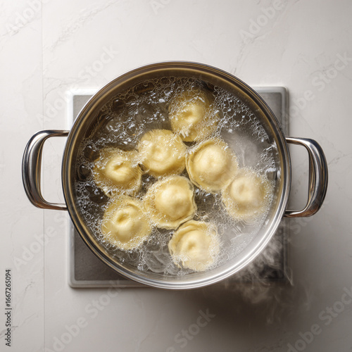Boiling dumplings in a pot of water