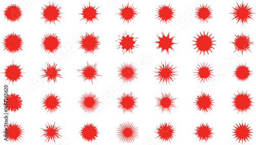 Abstract red floral blooms many small scattered shapes vibrant energy bursting light