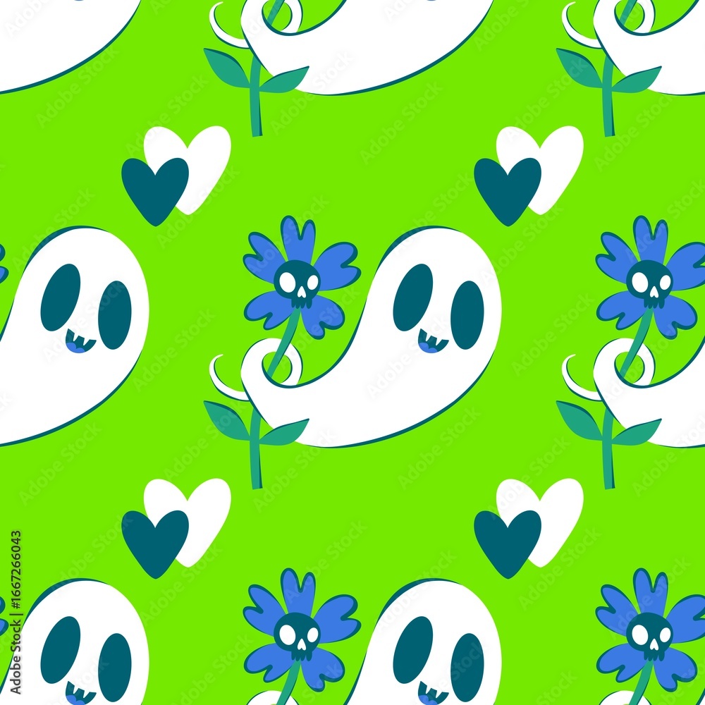 Fototapeta premium Halloween ghost seamless cute cartoon pattern for wrapping paper and fabrics and kids clothes print and packaging