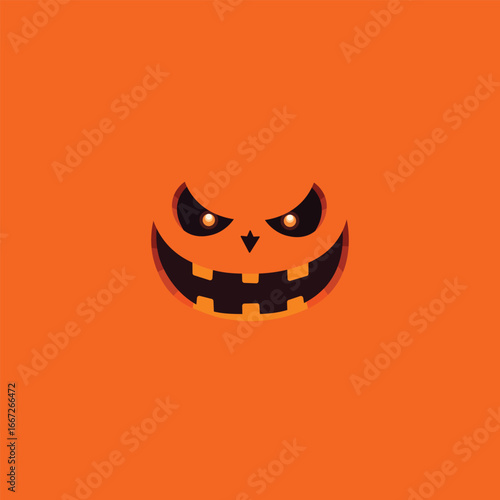 Scary Halloween Pumpkin Face Vector Illustration on Orange Background