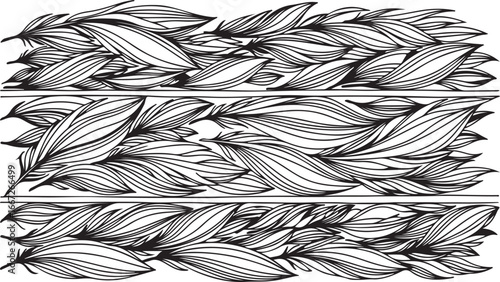 Detailed black and white sketch of intertwined leaves forming a textured pattern