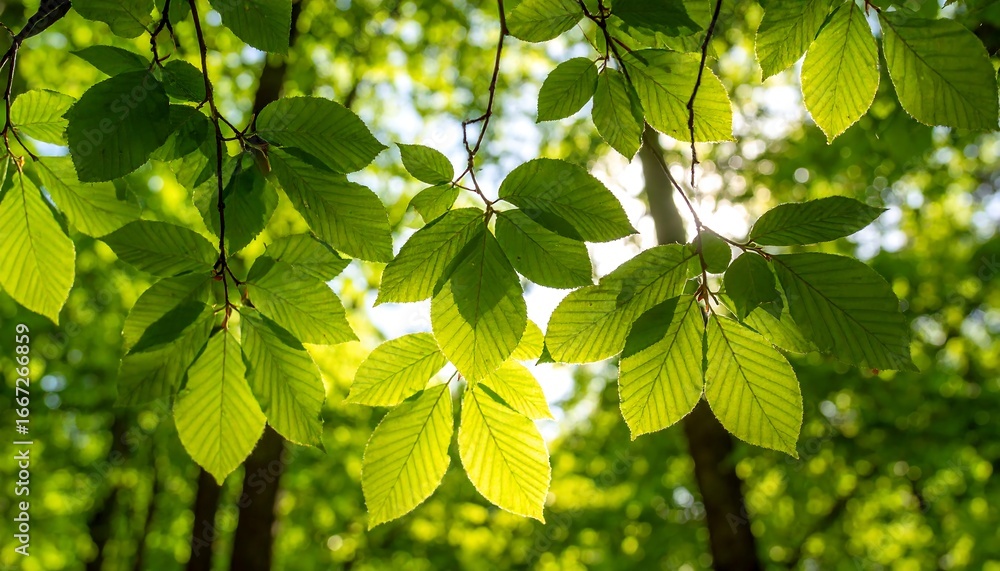 Obraz premium Lush green leaves in sunlight
