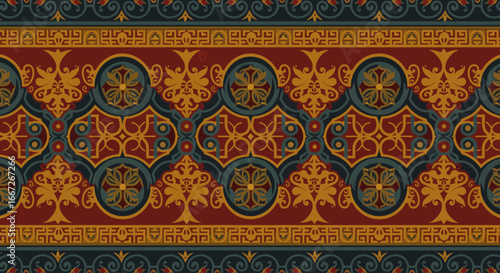 Seamless Byzantine Ornament Frame with Greek Pattern Vector Art
