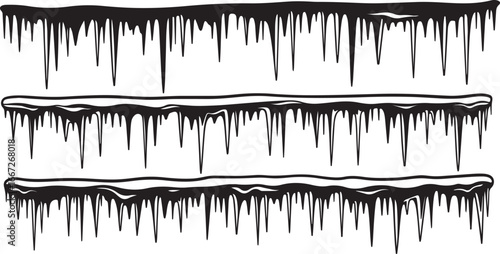 Frozen icicle clusters with sharp points creating a wintery textured border effect
